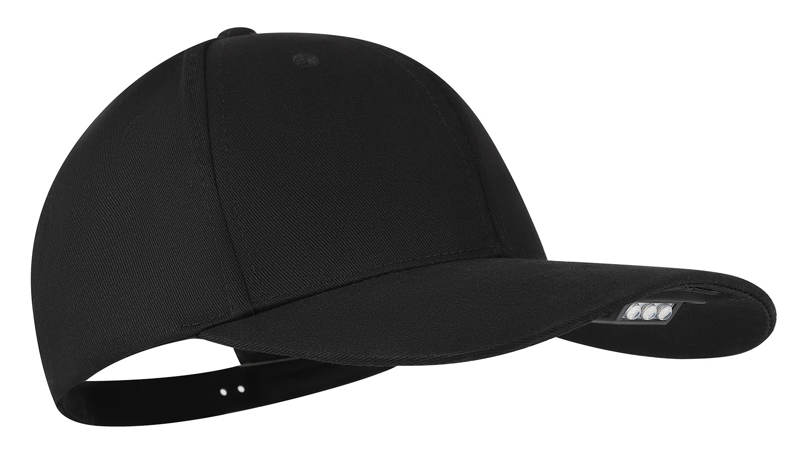 Black baseball cap with the lamp under the brim